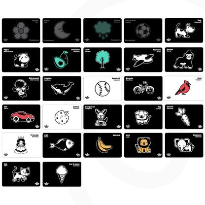 Happy Start High Contrast Baby Cards for Newborns - Black & White Cards, Water-Resistant, BPA-Free, Portable Educational Flashcards for Visual Stimulation, Award-Winning, Ages 0+(English & Portuguese)
