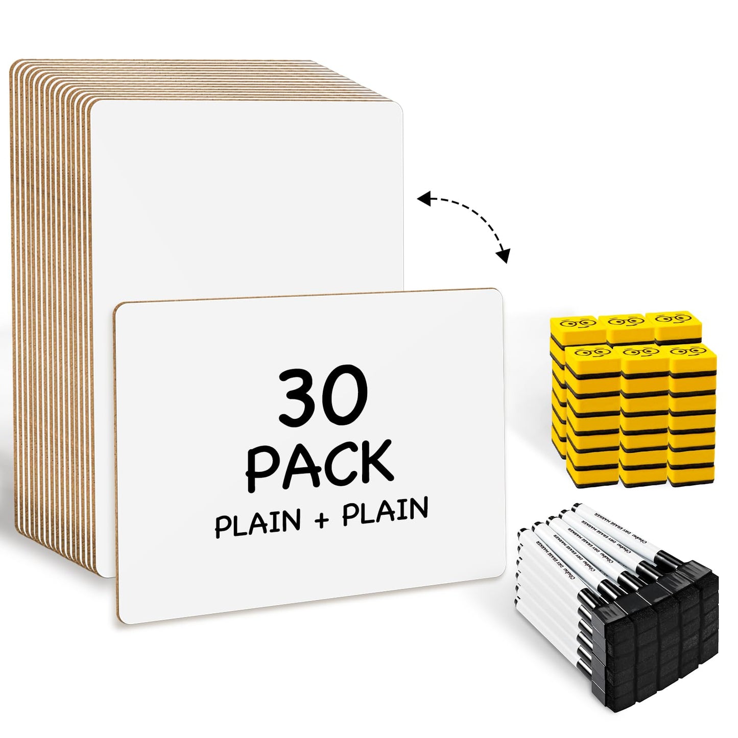 Ohuhu 30 Pack White Boards Double-Sided - 9"x 12" Small Dry Erase Board Class Set - Includes 30 Mini Whiteboards, 30 Black Markers and 30 Erasers for Students, Teachers, Classroom, School & Office