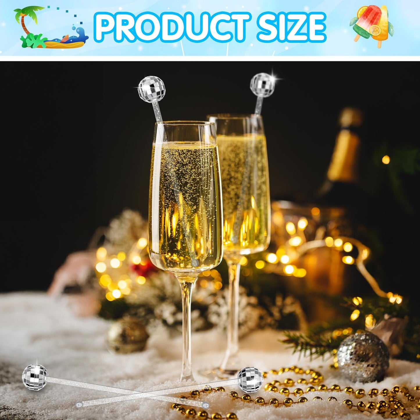 50 Pcs Disco Ball Cocktail Stirrers Plastic Round Top Swizzle Sticks Cake Pops Mirror Ball Coffee Beverage Stirrers for Home Bar Coffee Shop Use