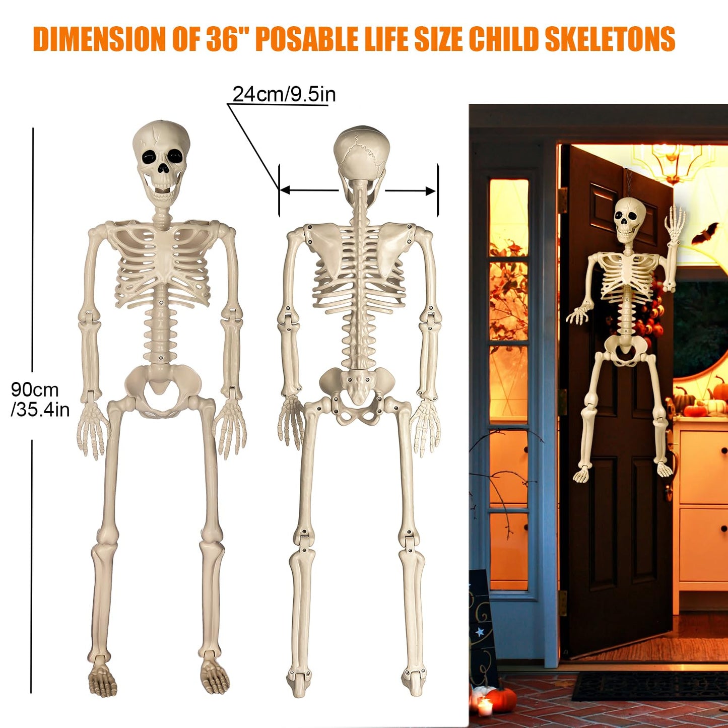 Aimeiar 2PCS 36" 3FT Posable Life Size Child Skeletons for Halloween Yard Decor Porch