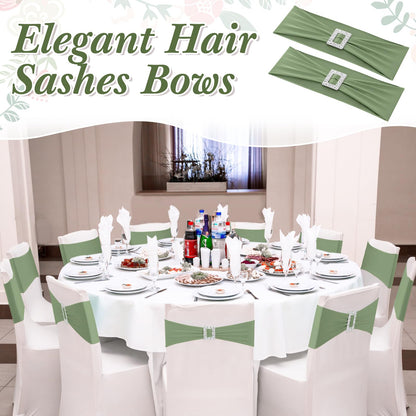 CHENGU 50 Pcs Spandex Chair Sashes with Square Buckle Slider Stretch Dining Chair Slipcovers Band Universal Elastic Ties Bows for Wedding Banquet Event Party Decoration(Sage Green)