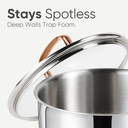 CAROTE 8 Qt Tri-Ply Stainless Steel Stockpot, Non-Toxic Stock Pot with Lid, Soup Pot for Pasta, Even Heating, Oven Safe, Induction, Ceramic and Gas Cooktops Compatible, Sliver, Mothers Day Gifts