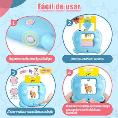 Portuguese (Brazil) & English Talking Flash Cards for Toddlers, Bilingual Flash Cards Learning Montessori Toys with 224 Sight Words, Speech Therapy Toys for Children Sensory Preschool Education Gifts