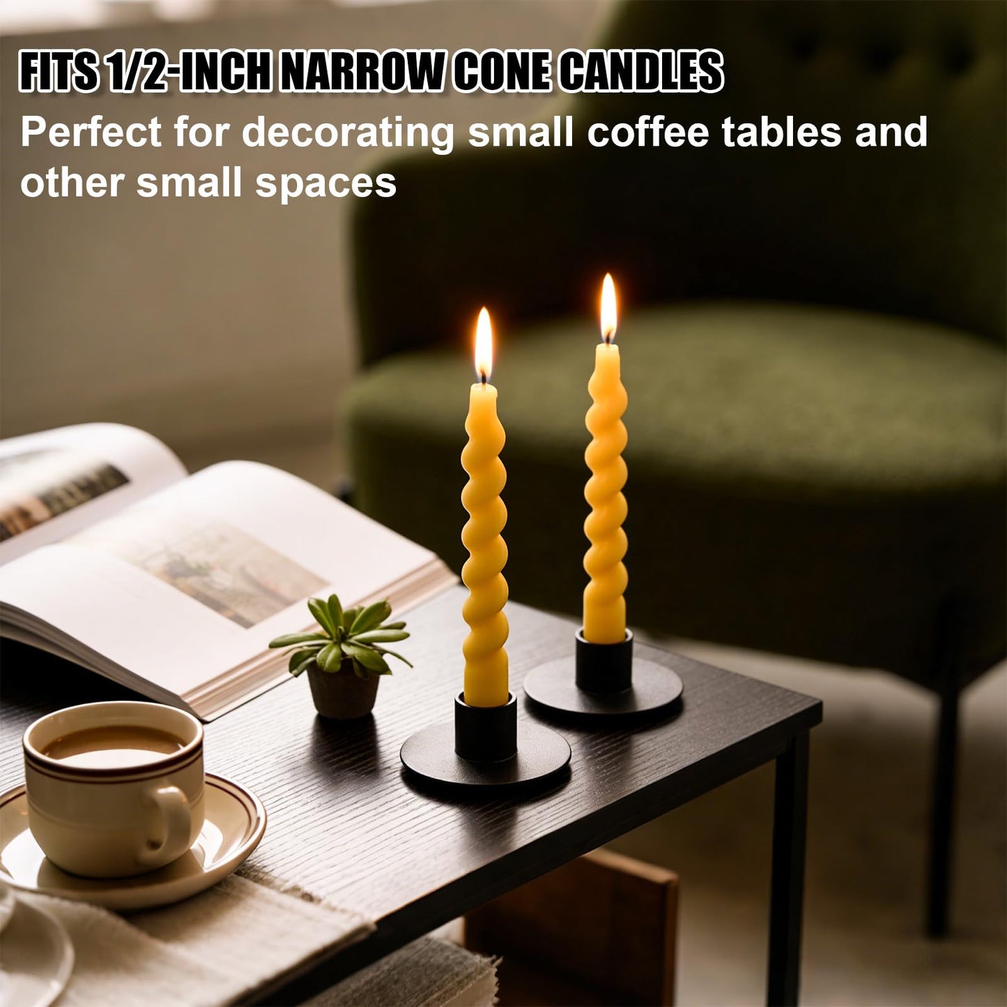 12pcs Iron Mini Taper Candle Holders for 1/2 Inch Candles, Small Metal Tapered Candlestick Stand Accessories for Chime Spell Church Altar Ritual Wedding Party Centerpiece Home Decor & Gift (Black)