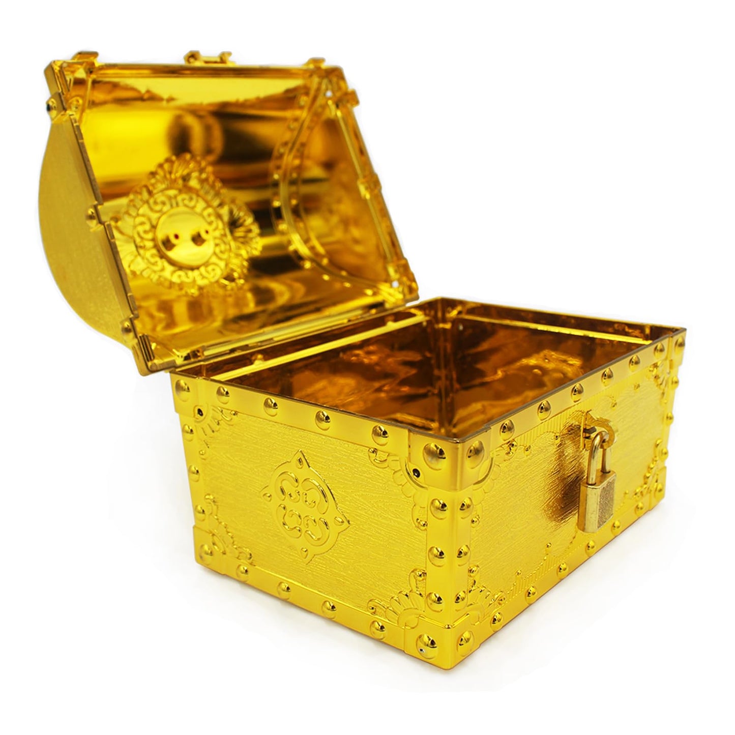 Pemalin Kids Pirate Treasure Chest Large Size Storage Box, Gem-encrusted Gold Decorative Chest with Lock and Key for Kids Birthday, Halloween, Christmas Pirate Party Favors