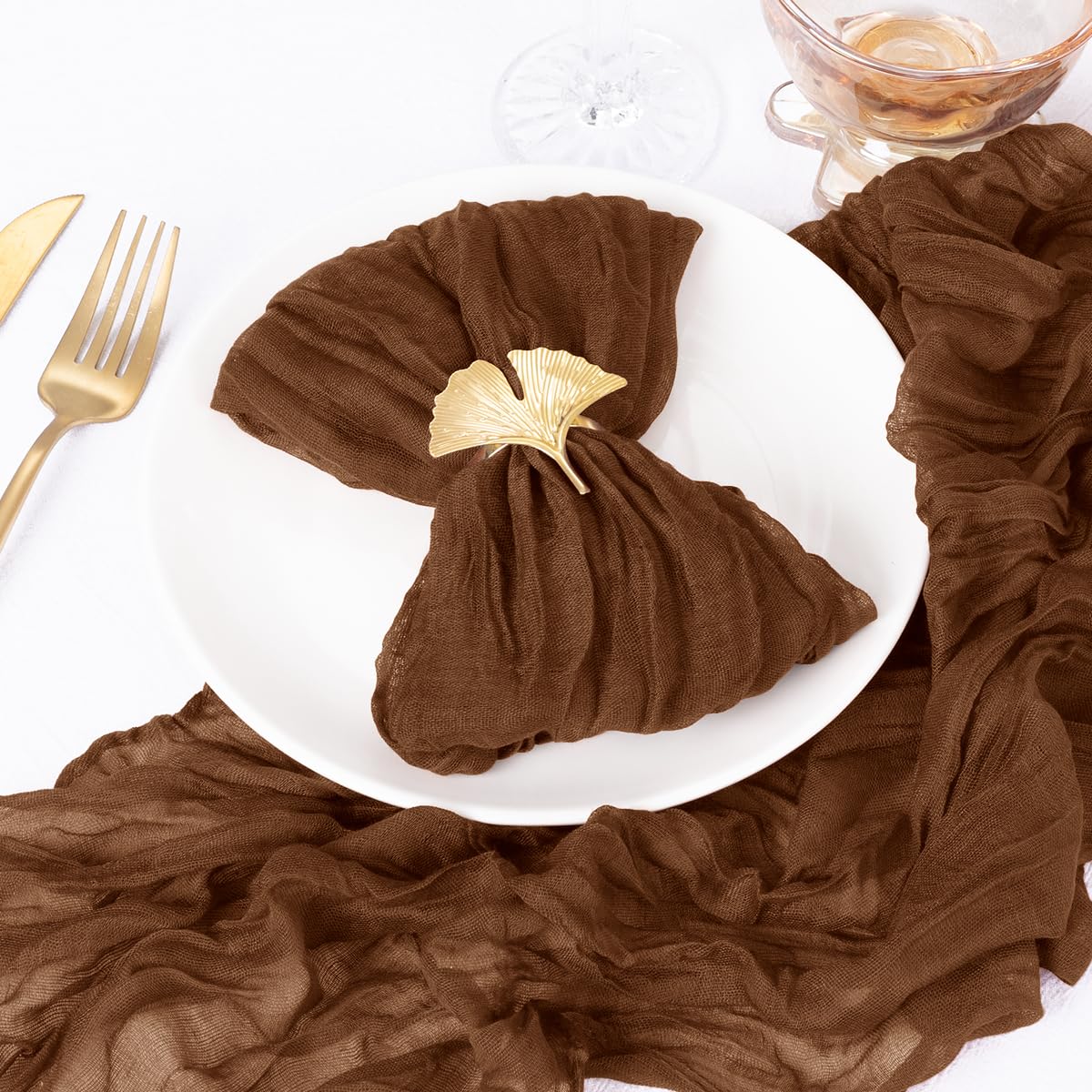DeZerlor 50 Pack Brown Cheesecloth Napkins Tan Summer Cloth Napkins Set of 50 Dinner Napkins Bulk 21x21 Inches for Wedding Bridal Shower Baby Shower Parties