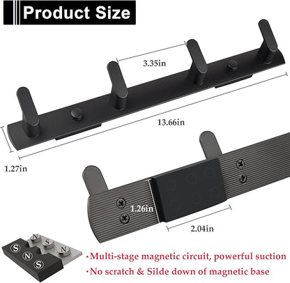ULIBERMAGNET Magnetic Hooks,Heavy Duty Coat Magnetic Rack,Strong Rubber Magnetic Hanger for Refrigerator,Metal Cabinet,Hanging Coat, Towel, Bag, Backpack(Matte Black/4 Hooks)
