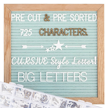 Blue Felt Letter Board - 10x10 Inch, Pre Cut & Sorted 725 Letters, First Day of School Sign, Changeable Message Board for Classroom & Farmhouse Wall Decor
