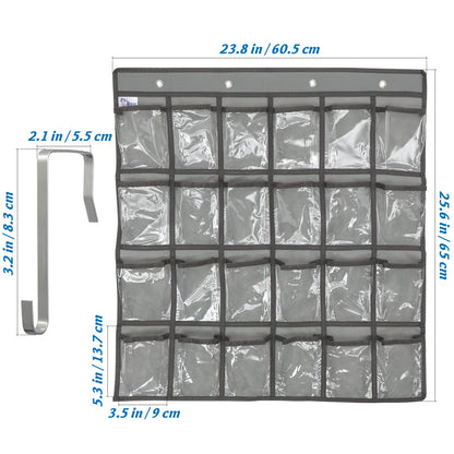 DOITOOL 24 Clear Pockets Classroom Pocket Chart for Cell Phones, Over the Door Hanging Organizer, Transparent Cell Phone Holder Organizer for Classroom, Calculator Pouch, Wall Jewelry Storage