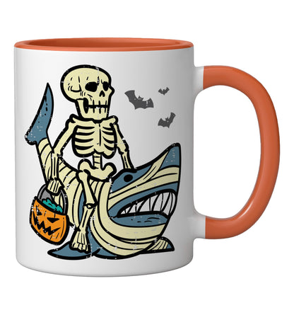Halloween Skeleton Shark Mummy Costume Boys Kids Men Women Ceramic Mug, Orange/White