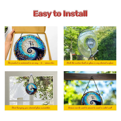 GENANY Spooky Stained Glass Window Hanging, Spring Sun Catcher with Metal Chain and Hook, Romantic Gifts for Women Friends Family, Garden Decor, Housewarming Gifts, Outdoor Decor