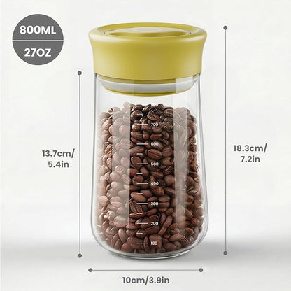LAKUMIQI Overnight Oats Containers with Lids, 27oz Glass Jars with Airtight Lids, One-Hand 90° Twist-Off Wide Mouth Food Storage for Coffee Bean, Chia Pudding, Meal Prep, Pantry, Yellow