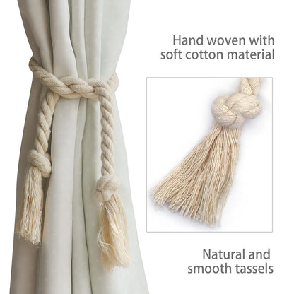 Yteseery 8 Pack Curtain Ties, Outdoor Curtain Tiebacks, Natural Cotton Curtain Holders, Village Rural Rustic Curtain Holdbacks, Nautical Curtain TieBacks Rope for Patio Drapery Pergola Drapes, Beige