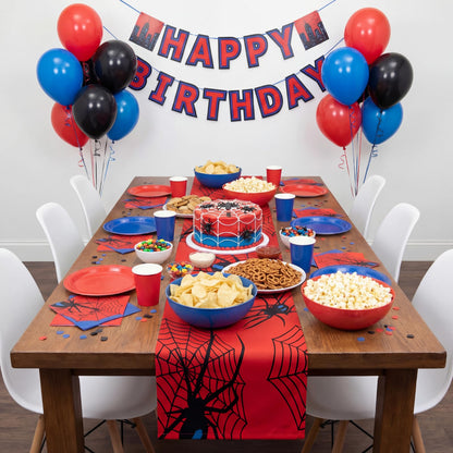 Hahafelt 4 Pack Spider Theme Table Runner 13 x 72 Inches Spider Table Runner for Birthday Parties, Web Design Decorations for Little Ones Birthday Party Supplies