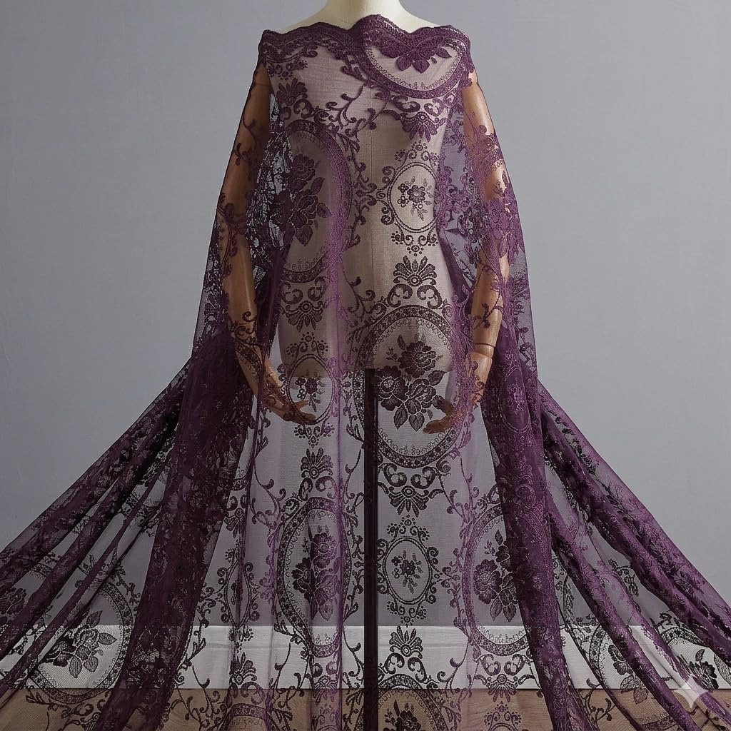 NOIR GOTHIC DECOR 55 x 144 Inch Purple Lace Canopy Bed Curtains are Perfect for Twin Bed Canopy to Create Light Bedroom Decor, Gothic Bedroom Decor or Halloween Room Decorations. LEC Purple Canopy 144