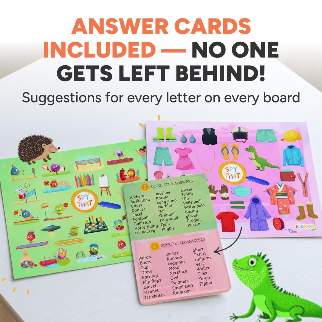 Flashcards Spy that! by Kidrox Squad – Spy that Letter Game for Kids Ages 3+, 20 Double-Sided Picture Search Boards with 400+ Objects, Alphabet Learning Game for Toddlers and Families
