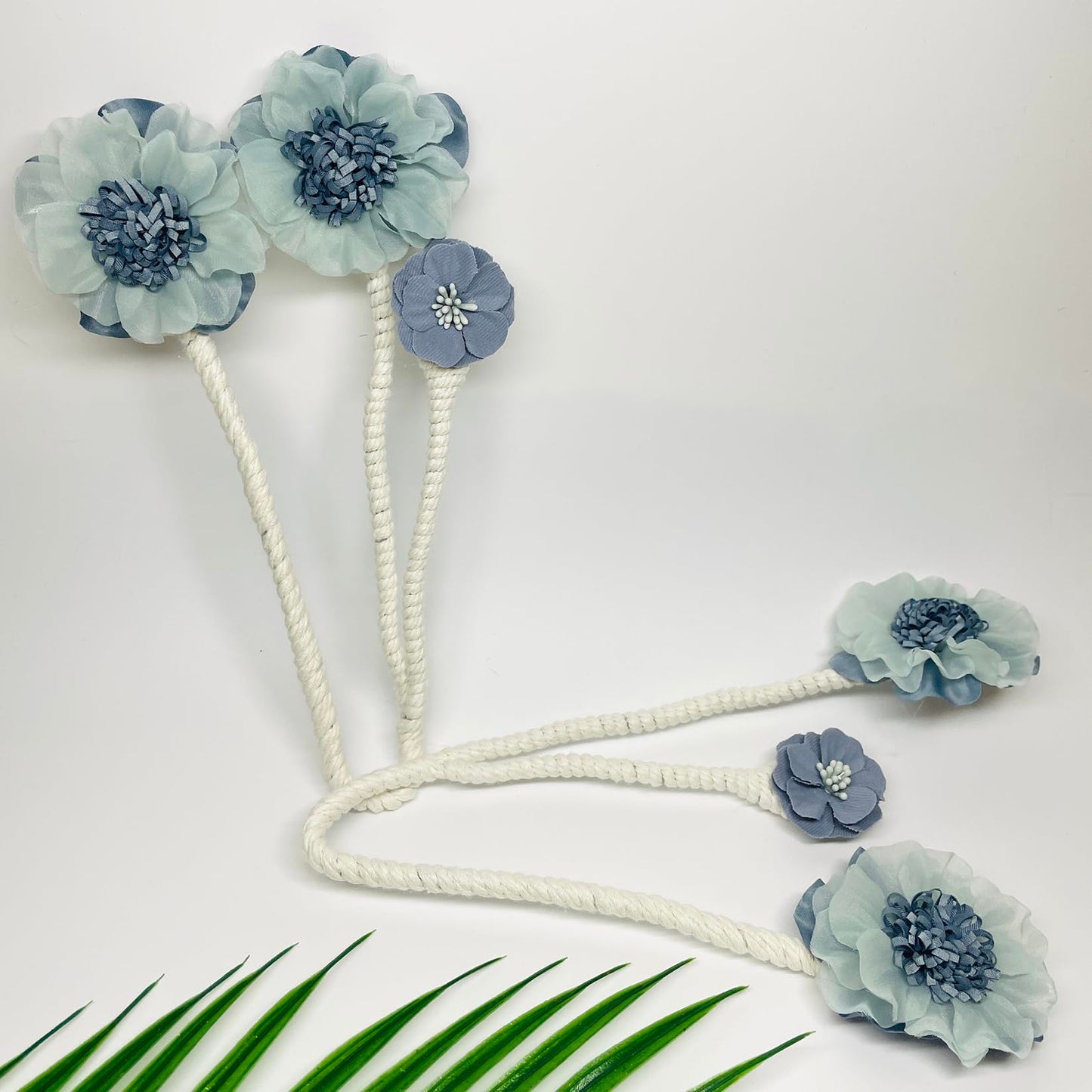 Curtain Tiebacks 2 Packs, Artificial Flower Curtain Holdbacks Clips,Flexible Curtain Buckle Elegant Decorative for Home Living Room Bedroom (Blue)