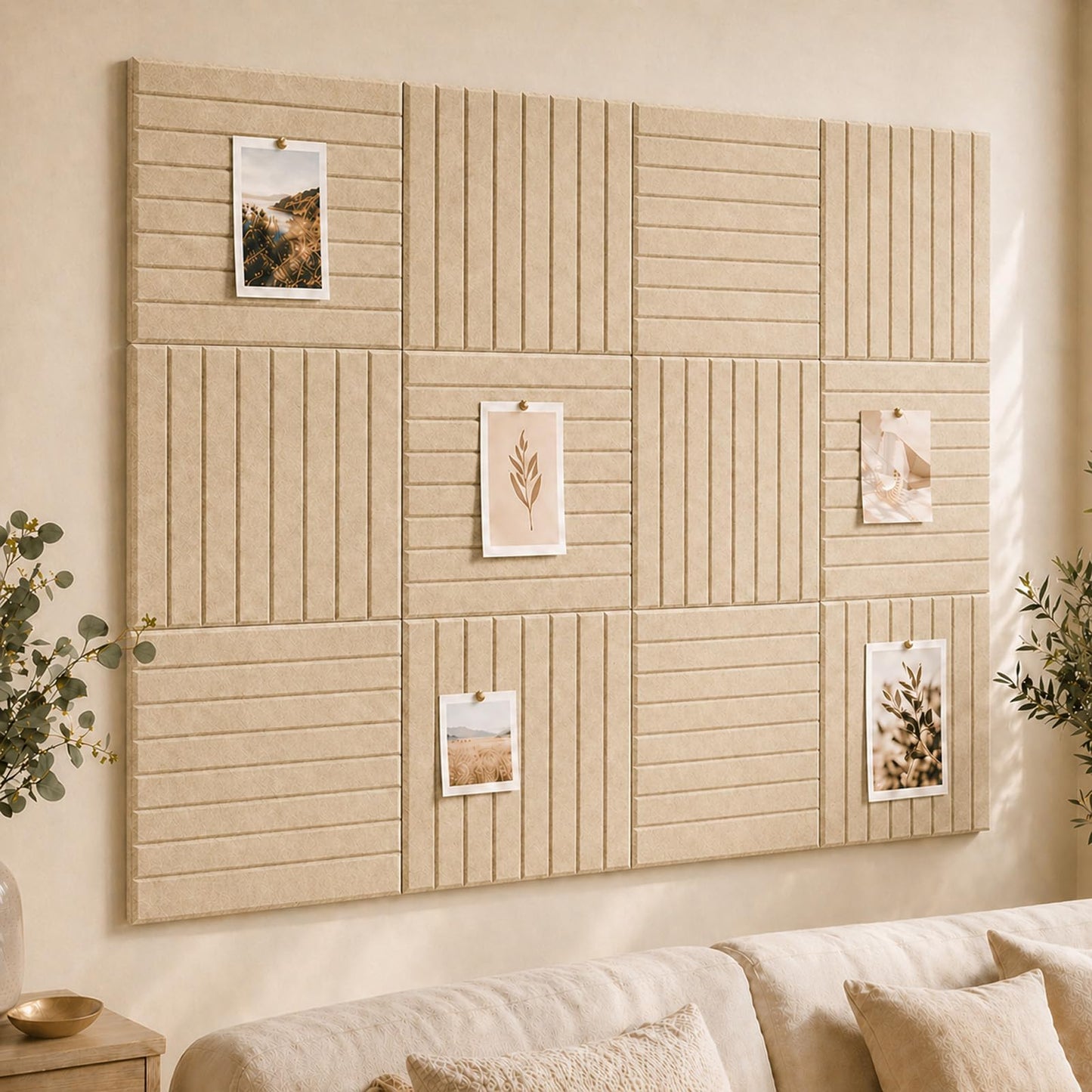 Baysola Stripe Felt Bulletin Board Panels 48 x 36 Inch Self Adhesive Wall Tiles Cork Board Alternative for Office Classroom Photos Notes 12 Pack