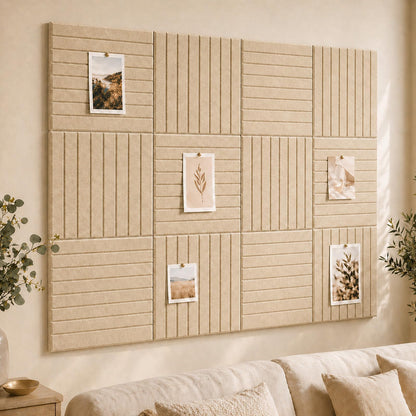 Baysola Stripe Felt Bulletin Board Panels 48 x 36 Inch Self Adhesive Wall Tiles Cork Board Alternative for Office Classroom Photos Notes 12 Pack