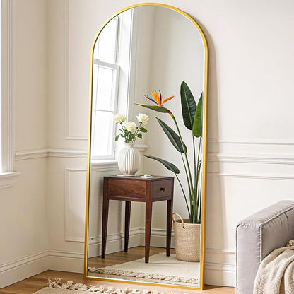 OLIXIS 64"x 21.5" Arched Mirror Full Length, Full Body Mirror with Stand, Hanging or Leaning for Wall, Floor Standing with Shatter-Proof Glass for Bedroom, Living Room, Long, Gold