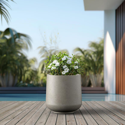 Kante 15.3" Dia Round Concrete Planter, Outdoor Indoor Large Plant Pots Containers with Drainage Hole and Rubber Plug for Home Garden Patio, Buff Concrete