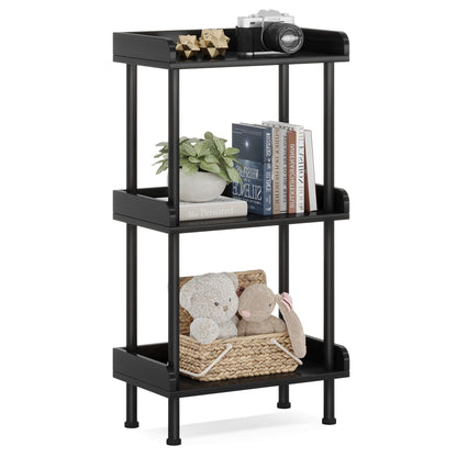 Hosfais Bookshelf Small Book Shelf, 3 Tier Wood Bookcase Industrial Bookshelf with Edge Protection Metal Standing Book Shelves Display Book Rack for Living Room Bedroom Home Office (Black)