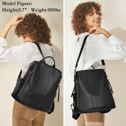 S-ZONE Leather Backpack Purses for Women Antitheft Rucksack Shoulder Bag Medium