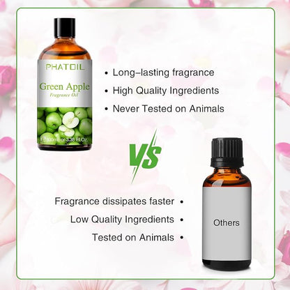 PHATOIL 3.38FL.OZ Green Apple Fragrance Oils for Aromatherapy, Essential Oils for Diffusers for Home, Perfect for Diffuser, Yoga, DIY Candle and Soap Making - 100ml