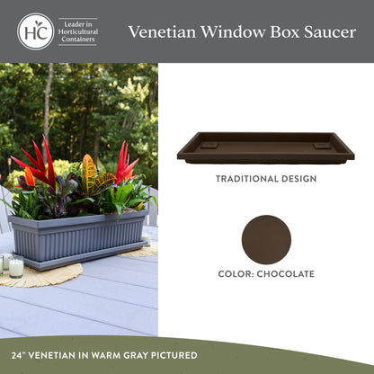 The HC Companies Venetian Rectangular Plant Tray - Lightweight Plastic Plant Saucer - Plant Drip Trays for Drainage -UV Resistant Pot Saucer for Indoor & Outdoor Use (23.5" Chocolate, Pack of 1)