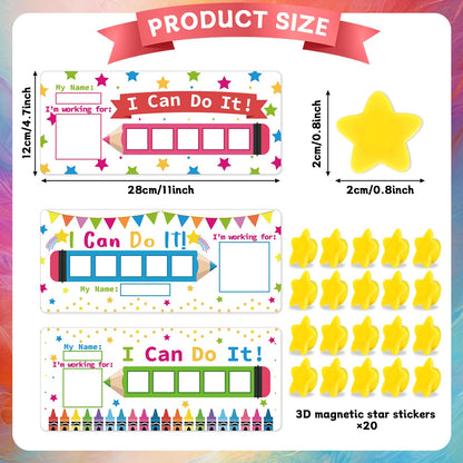 3 Sets Magnetic Rewards Chart for Kids I Can Do It Token Board Pencil Themed Behavior Chart at Home Positive Star and Customization Goal Box Incentives for Teacher Essentials Elementary Classroom