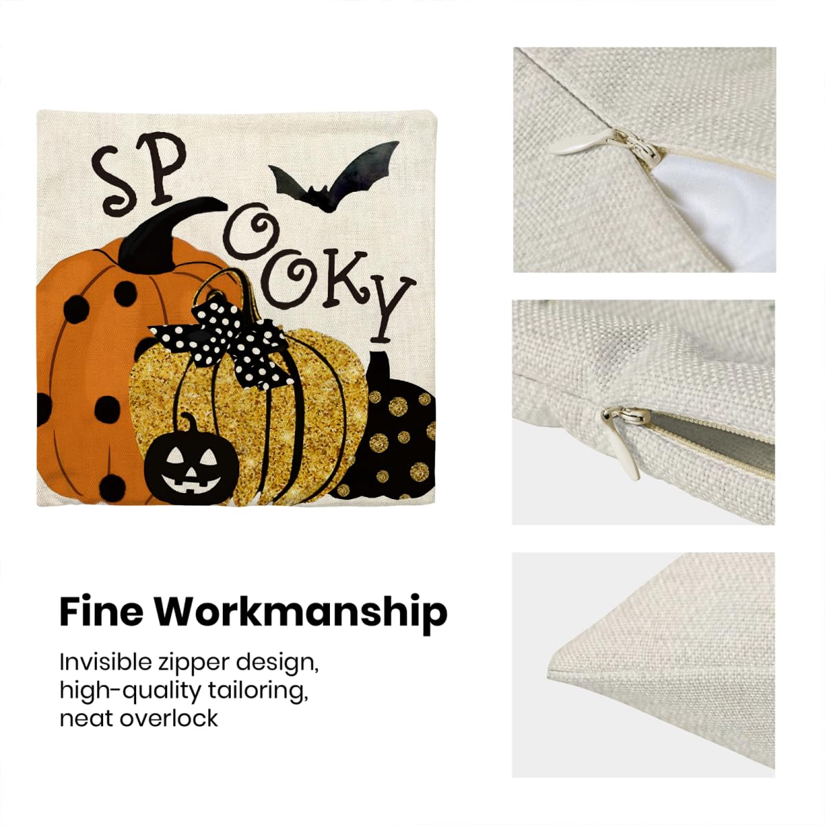 Halloween Pillow Covers 18 x 18 Inch Set of 2 Polka Dot Pumpkin Spooky Bat Throw Pillows Outdoor Decorative Fall Halloween Horror Pillowcases Linen Cushion Cases for Farmhouse Home Bed Sofa Couch