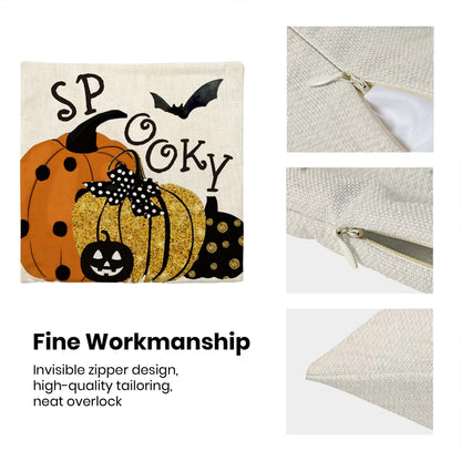 Halloween Pillow Covers 18 x 18 Inch Set of 2 Polka Dot Pumpkin Spooky Bat Throw Pillows Outdoor Decorative Fall Halloween Horror Pillowcases Linen Cushion Cases for Farmhouse Home Bed Sofa Couch