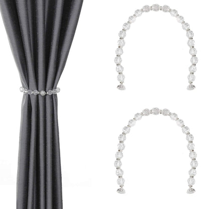 Central Park 2 Pack Curtain Tiebacks Crystal Bead Magnetic 13 Inches Long Durable Tie Backs Drapery Holdbacks Holder for Window Curtain Panels, Drapes, Home Decor, Clear