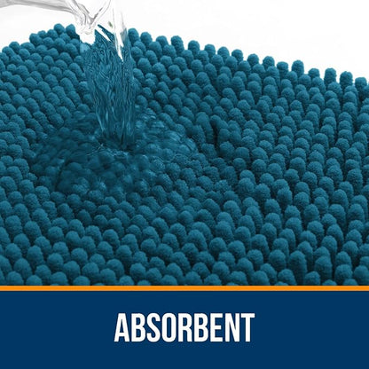 OLANLY Large Bathroom Rugs 50x30, Extra Soft Absorbent Chenille Bath Rugs, Rubber Backing Quick Dry, Machine Washable Bath Mats for Bathroom Floor, Tub and Shower, Home Decor Accessories, Peacock Blue