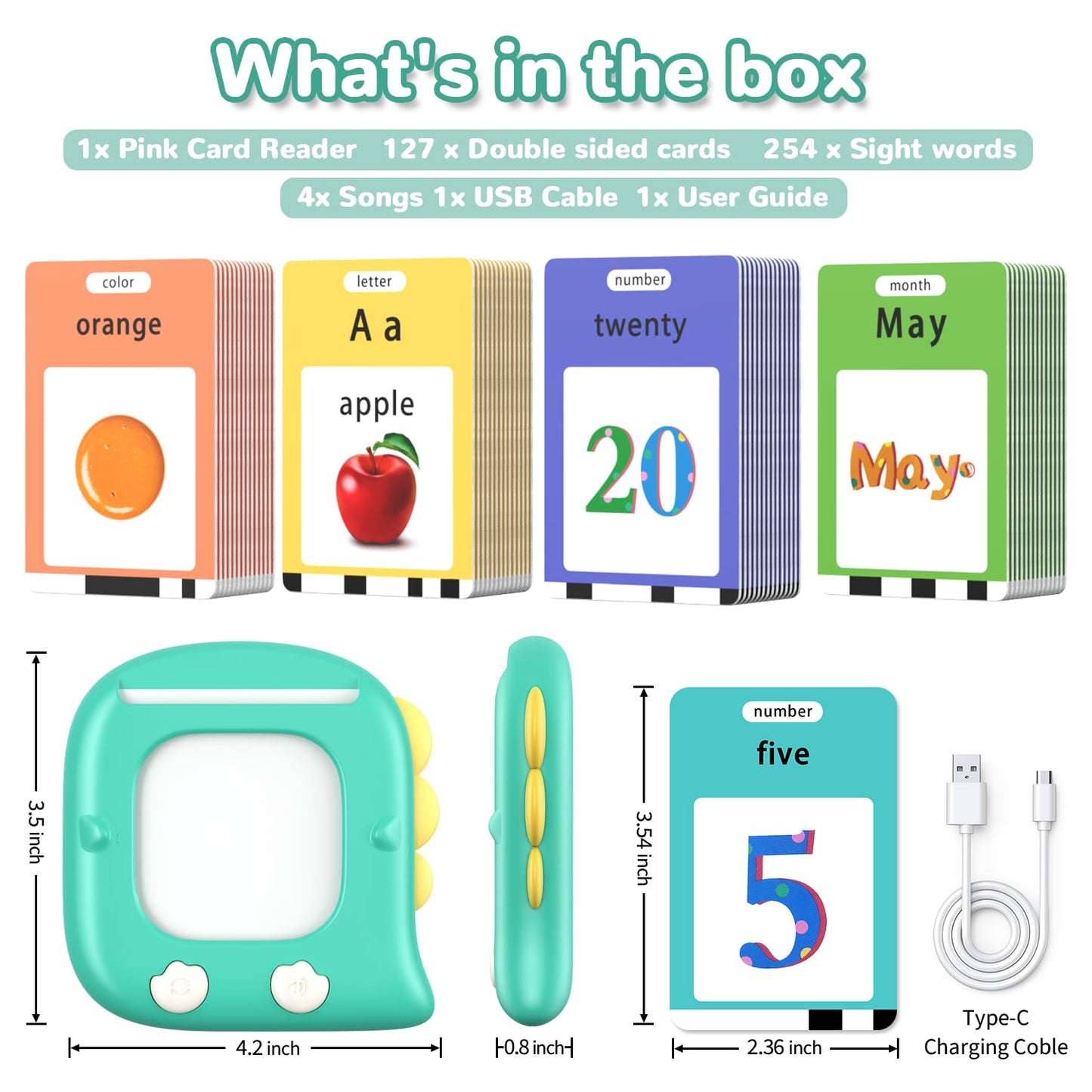 Kidzdo Dinosaur Sight Words Talking Flash Cards for 2 3 4 5 6 Years Old Boys and Girls, Easter Stuff Birthday Gifts for Toddler, Pocket Speech Learning Toys Helps Language Delay Kids, Green