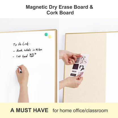 ARCOBIS Dry Erase Cork Board Combo, 24"X18" Whiteboard with Linen for Wall, Magnetic Dry Erase Bulletin Board, Vision Board for Home, Office, School, Off White