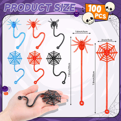 Vertintong 100 Pcs Sticky Spider Web Party Favors Bulk for Kids, 7.8 Inch Cobweb Hand Toys Halloween Birthday Spider Party Favors, End of The Year Gifts Classroom Prizes Goodie Bag Stuffers Pinata