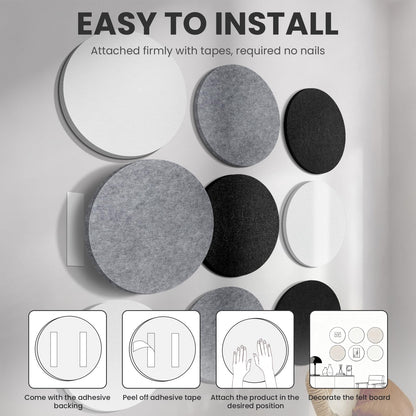 Bulletin Board, 11.8'' X 11.8'' Cork Board Alternative, 9 Pack Round Felt Board with Pushpins, Decorative Felt Notice Vision Board Photo Display Board for Office Home School Wall