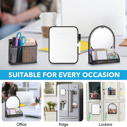 CroBlissful Set of 3 Magnetic Locker Accessories Include Mirror with Bottom Tray Magnetic Whiteboard with 2 Markers and Mesh Storage Basket for Students School Office Locker Organizer(Black)