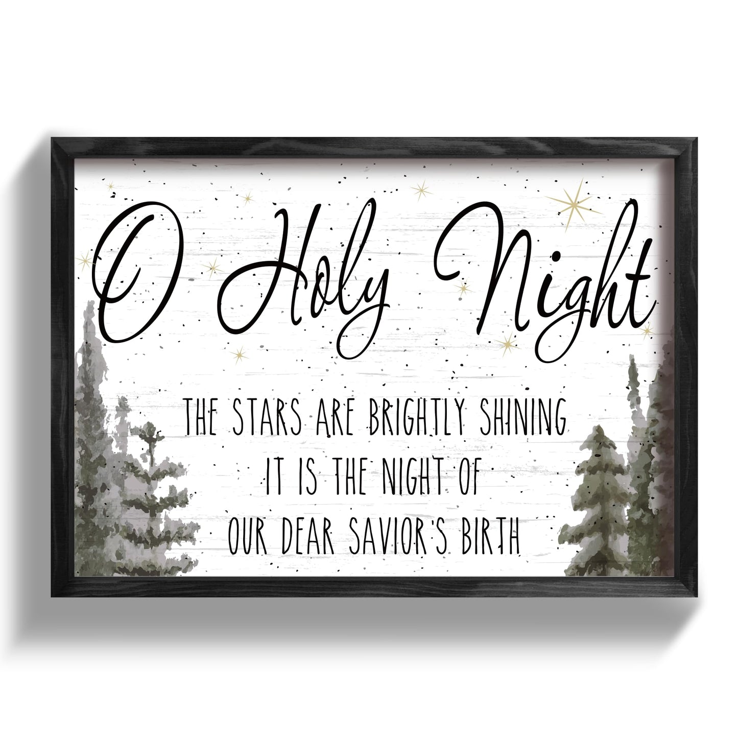 Ronasip Framed Christmas Wall Decor - O Holy Night Wooden Wall Art with Scripture (THE STARS ARE BRIGHTLY SHINING), Rustic Christmas Artwork, Xmas Home Decor, Winter Wall Sign (12"x16.5", Black)