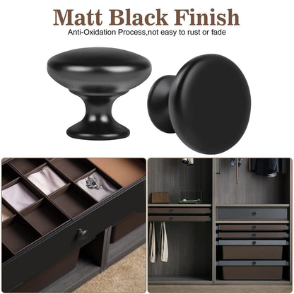 OctinPris 10x Matt Black Cabinet Hardware Round Mushroom Knob Drawer Handles 30mm/1.18" for Kitchen Cupboard Furniture Chest Door Dresser Bathroom