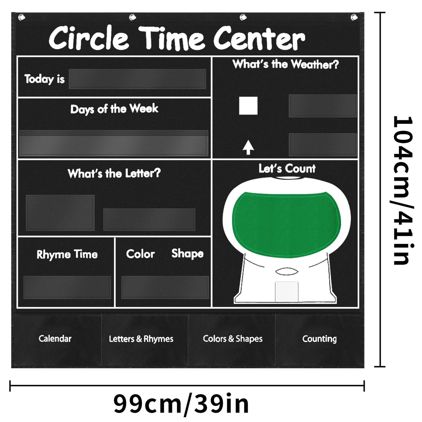 BOHEMIABY Circle Time Learning Center Classroom Pocket Chart Preschool, Educational Pocket Chart Teaching Materials, Learning Calendar Weather Counting Letter Color, Circle Time Learning Center Black