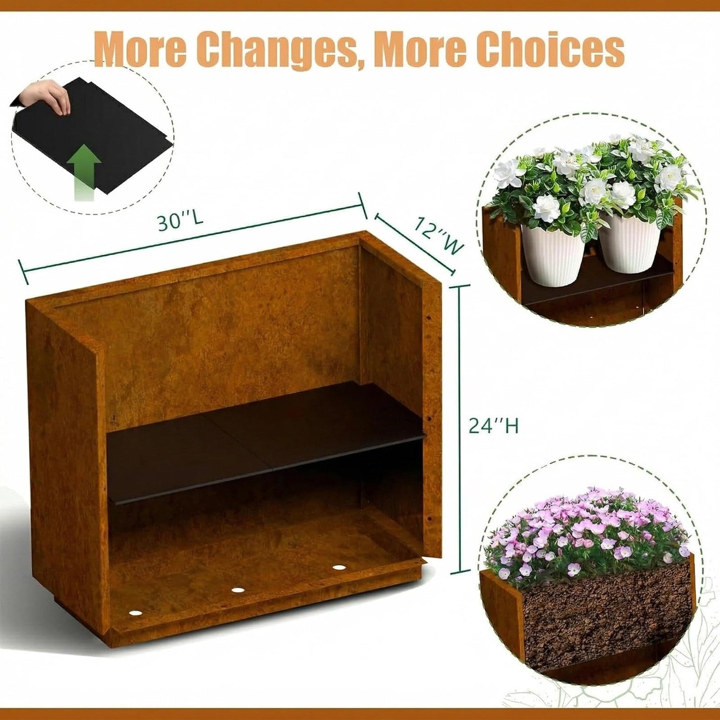 Decoroca Corten Steel Planter Box Outdoor, 14 Gauge Heavy Duty Metal Prevents Warping, for Patio Garden Divider and Privacy Screen, Arrives Un-Rusted, 24" H x 12" W x 30" L
