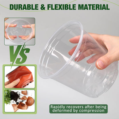 GUGEMEI 10/8/6/4 Inch Clear Nursery Pots with Drainage Holes and Saucers, 12 Pack Large Clear Pots for Plants Variety Pack, Plastic Nursery Pots for Succulents, Seedings, Herbs, Flowers, Vegetables