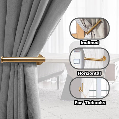 2 Pack Adhesive Curtain Holdbacks, No Drill Metal Curtain Tie Backs Holders for Drapes, Self-Adhesive Curtain Pull Backs Hooks for Windows and Doors - (2,Gold)