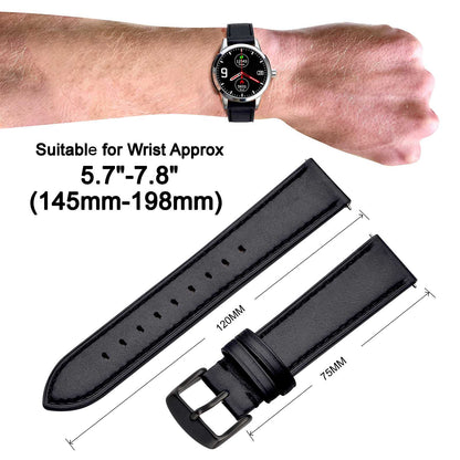 ANNEFIT Quick Release Watch Band 16mm with Black Buckle - Classic Oil Wax Leather Watch Strap (Black)
