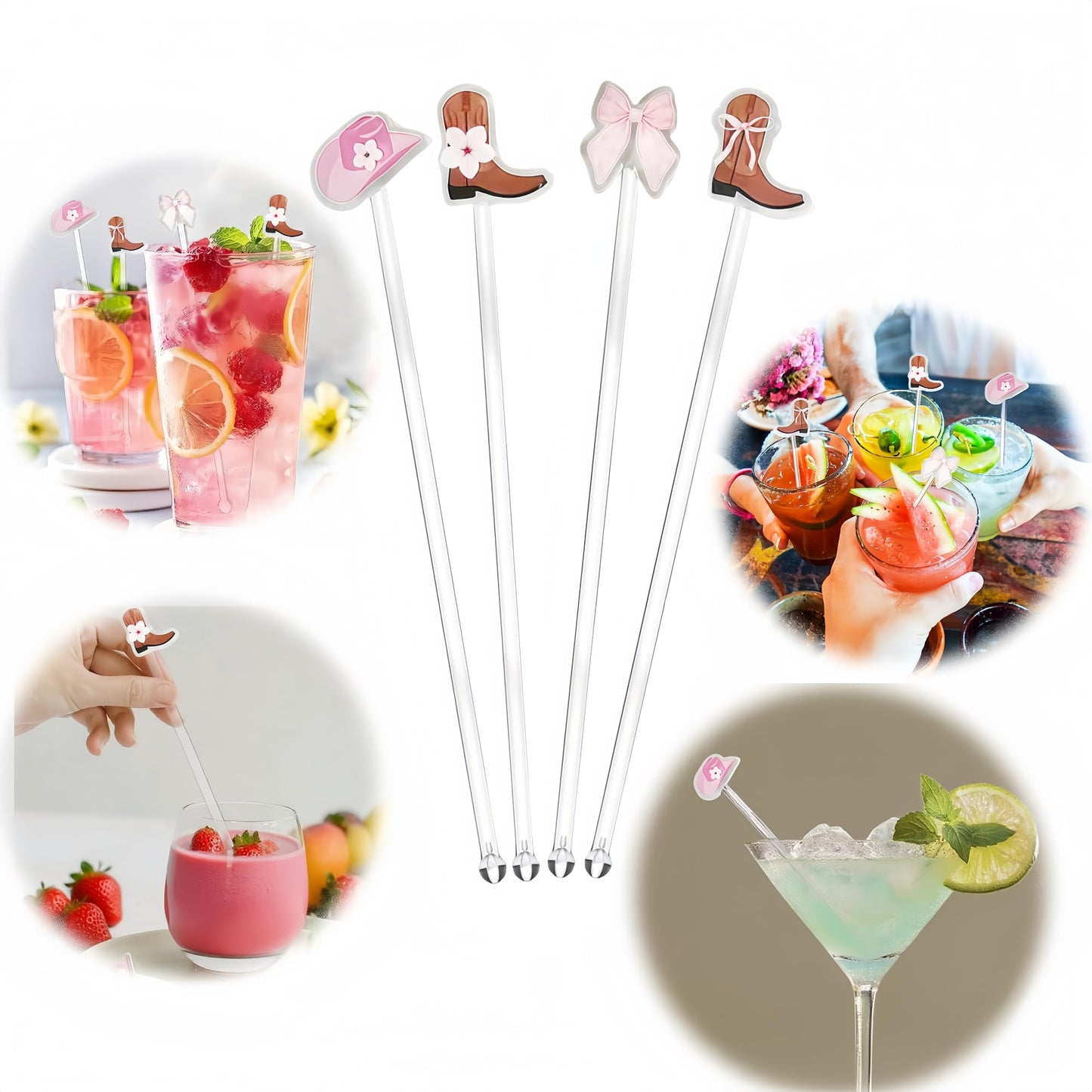 Cowgirl Birthday Party Cocktail Drink Stirrers, 20 pcs Bow Boots Drink Stirrers for Bachelorette Party Decoration, Boots and Bows Themed Swizzle Drink Sticks for Disco Cowboy Party Supplies