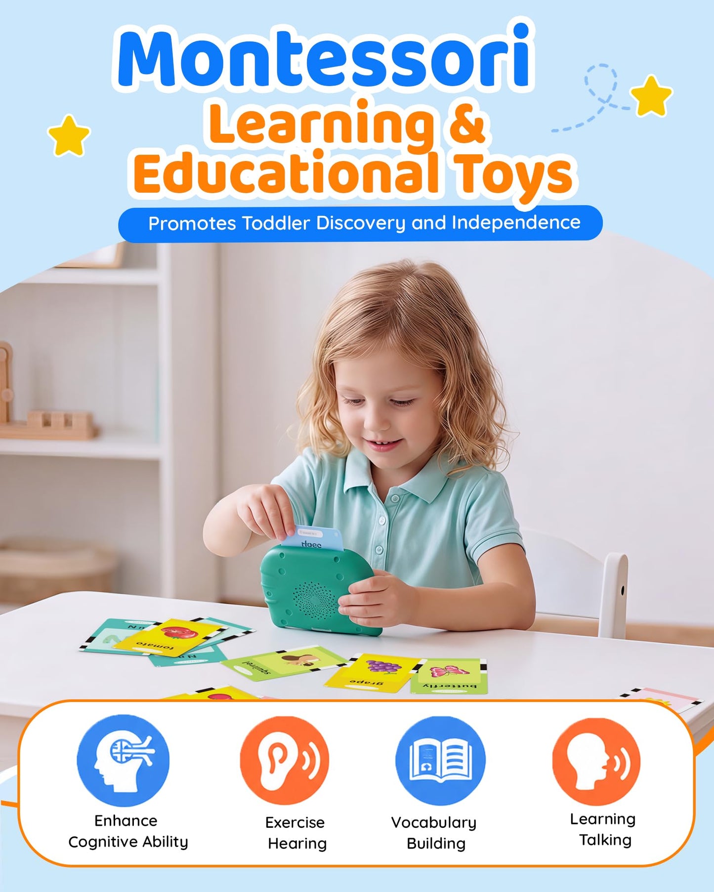 Aullsaty Talking Flash Cards for Toddlers 1-3, Upgraded 248 Sight Words Montessori Speech Therapy Toy, Autism Sensory Educational Learning Toys, Birthday Gifts for Boys Girls (Green)