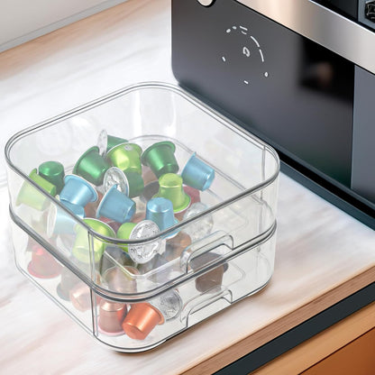 Set of 2 Stackable Storage Drawers - 7.8" Clear Plastic Drawer Storage, Acrylic Makeup Organizer, Desk Counter Cabinet Office Organizer, Bathroom Organizers and Storage (Square/Set of 2)
