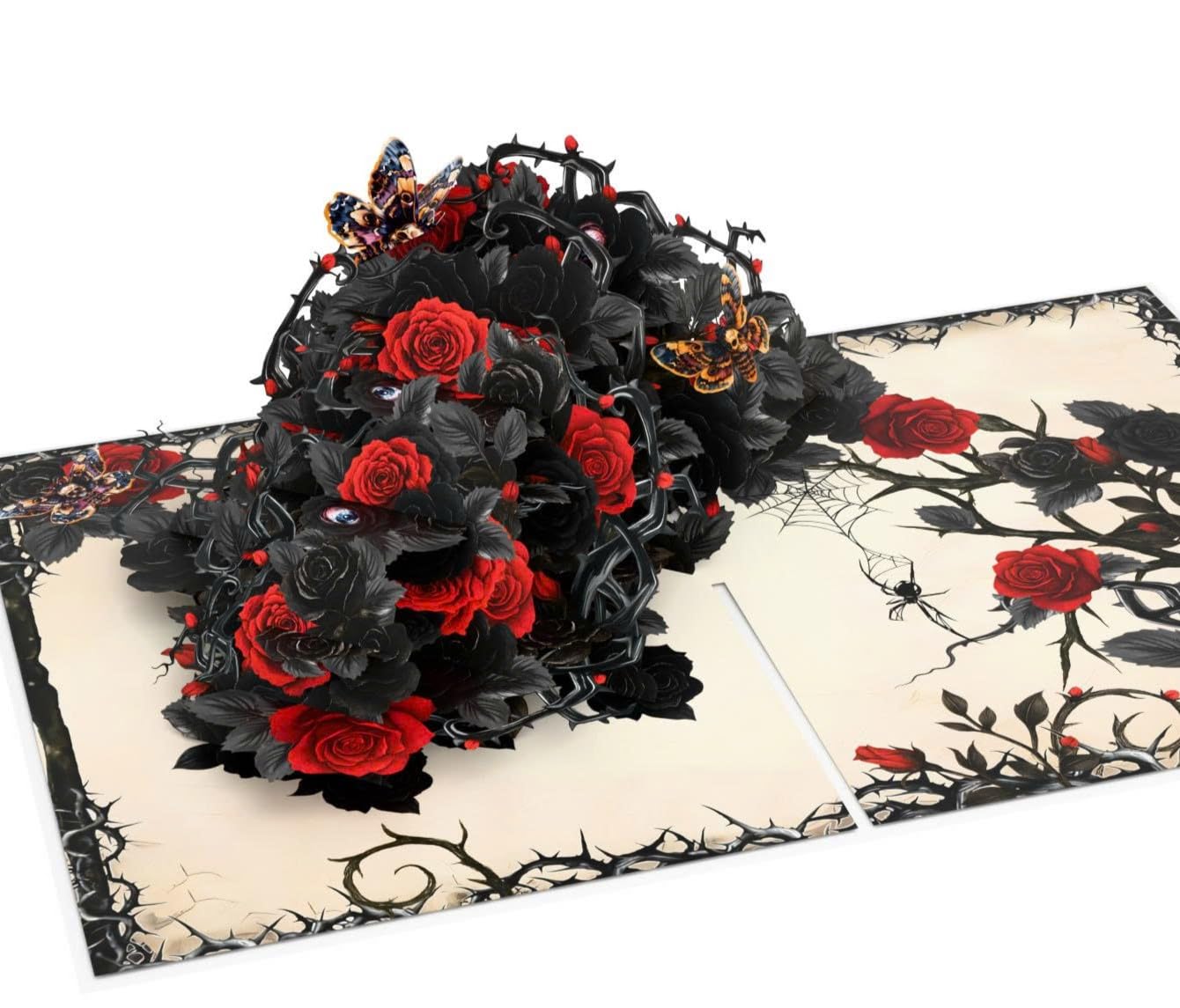 4BO Craft Gothic Black Rose 3D Greeting Card, Halloween Pop Up Card, Happy Halloween Birthday Card, Spooky Anniversary Cards for Wife Women, Goth Valentines Card